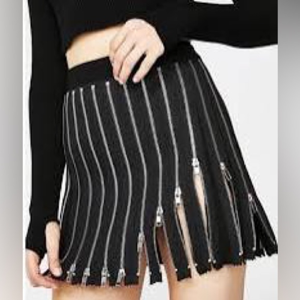 Zipper Detail Black Skirt M